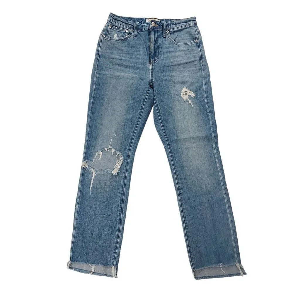 Madewell The High-Rise Slim Boyjean Womens 24 Blue Distressed Premium Denim
